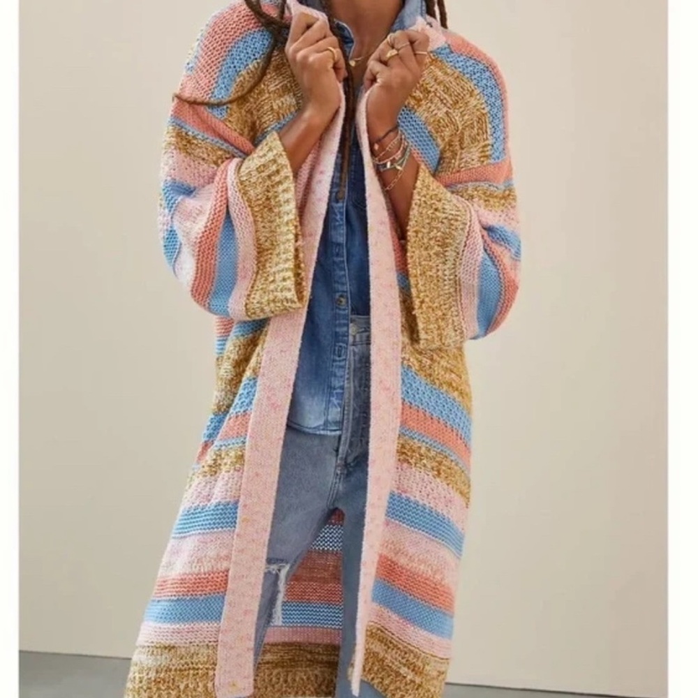 Anthropologie Textured Striped Cardigan One Size